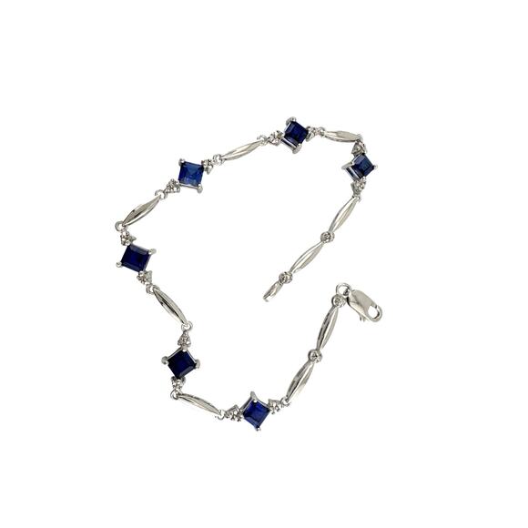 3.10 Carat Lab Created Sapphire Bracelet with Diamond Accent - Picture 4 of 8